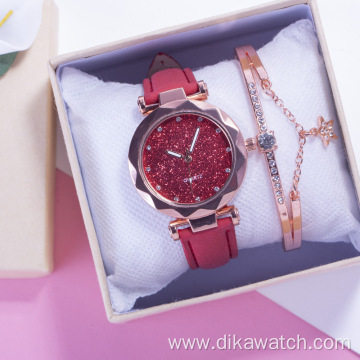 Wholesale Factory Direct Sale Watch Gift Set with Gift Box Bracelet Wrist Watches Candy Color Leather Quartz Watch 2PCS Set Hot